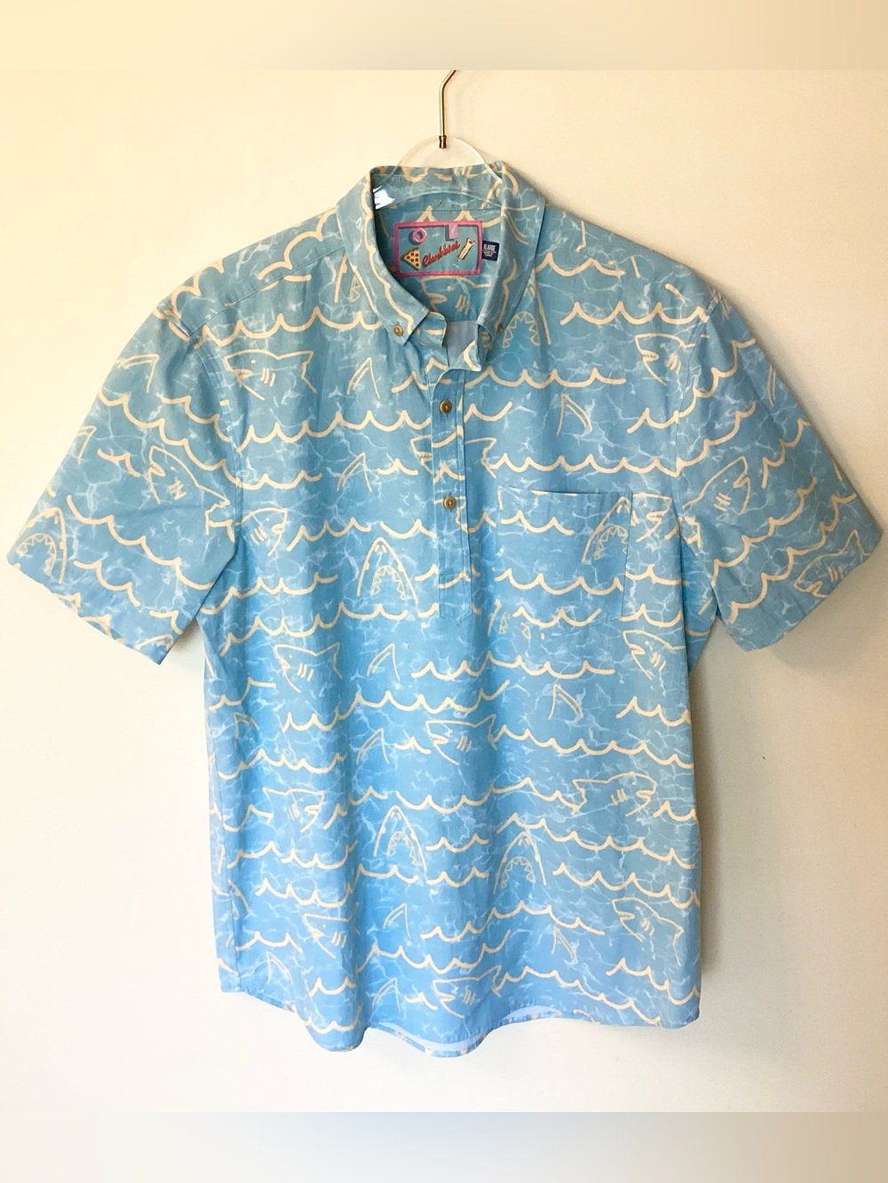 Chubbies Short Sleeve Shark and Wave Print Polo Shirt - Blue - XL